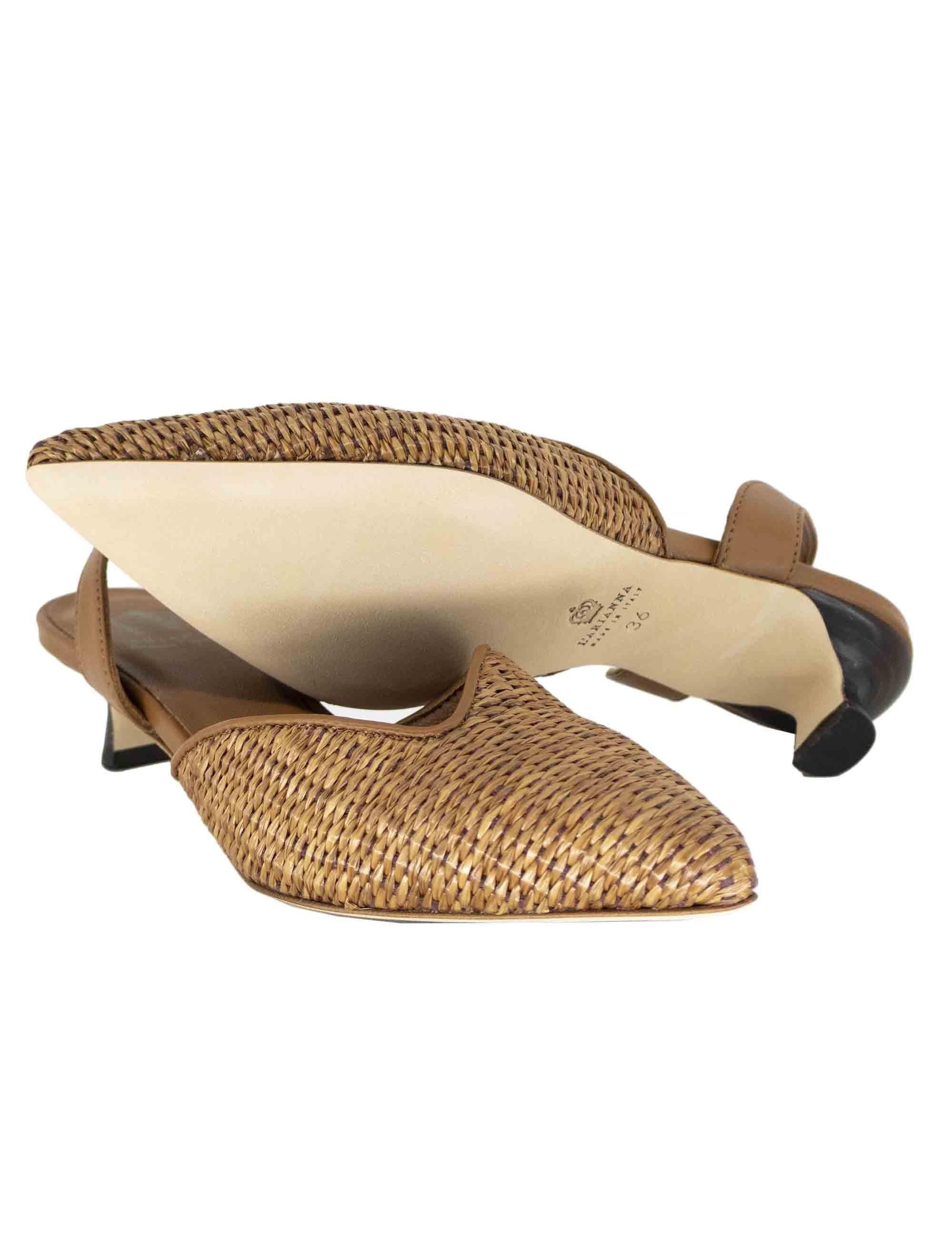 Slingback donna in pelle cuoio e rafia CH2533/RT 014 L'Arianna 