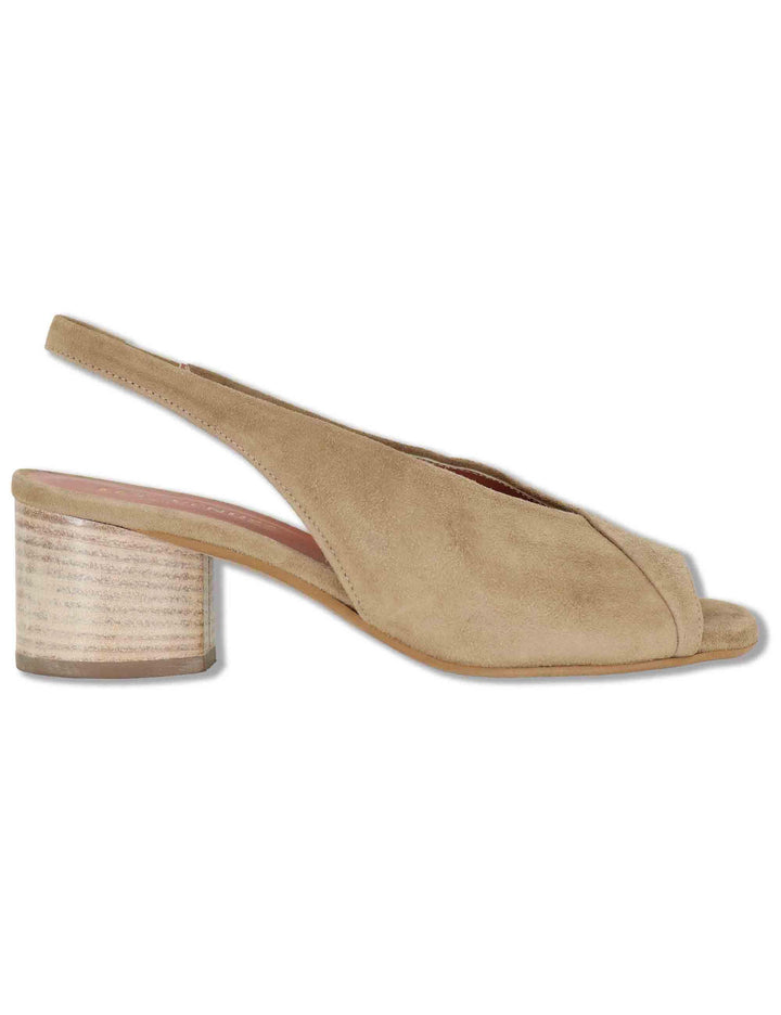 Sandali donna slingback in camoscio taupe tacco basso D801CU 028 Les Venues 
