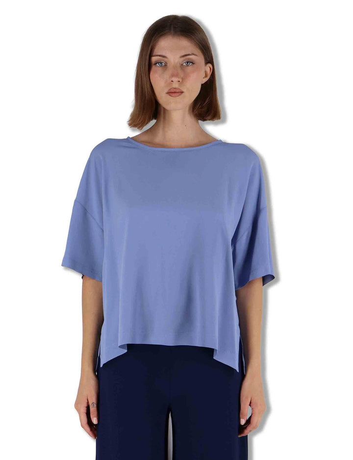 Camicie donna Fluid Crepe in misto seta azzurro maniche a 3/4 JM440050672 81001 Maliparmi 