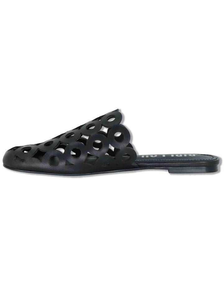 Sabot donna in pelle nera forata tacco basso Oribu 629Z10VK 03-NEGRO Bibi Lou 