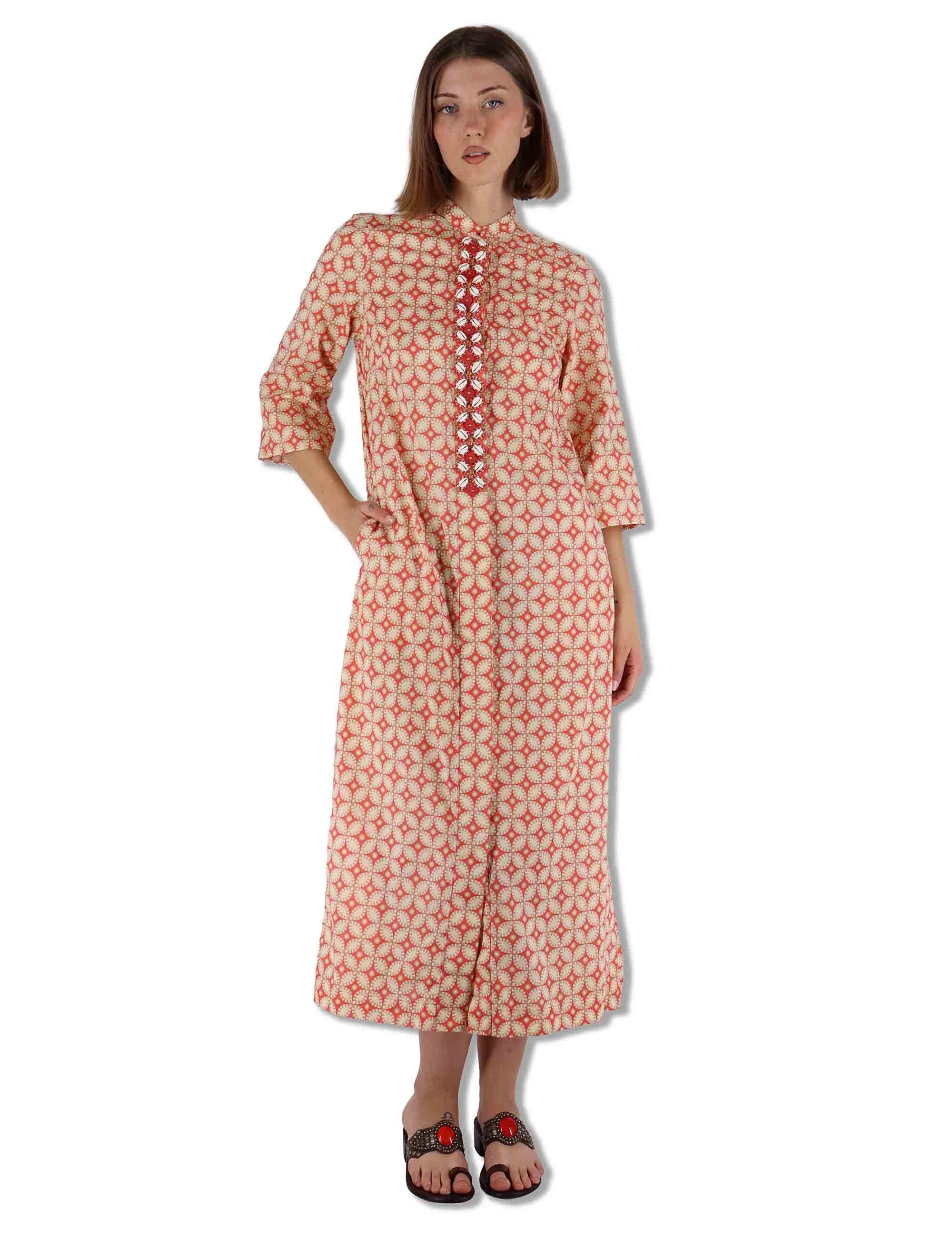 Abiti lunghi donna Floral Spin in cotone arancione fantasia e maniche lunghe JF669915215 B3111 Maliparmi 