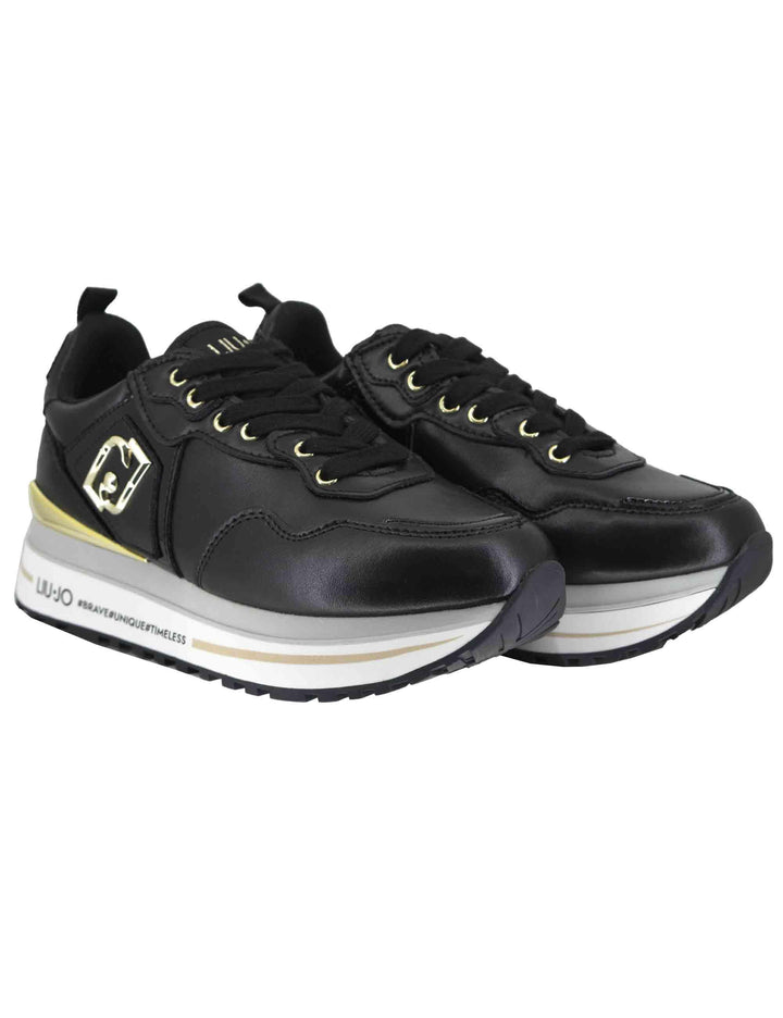 Sneakers donna Maxi Wonder 01 in pelle nera con suola alta 5,5 cm BF5009P010222222 Black Liu-Jo 