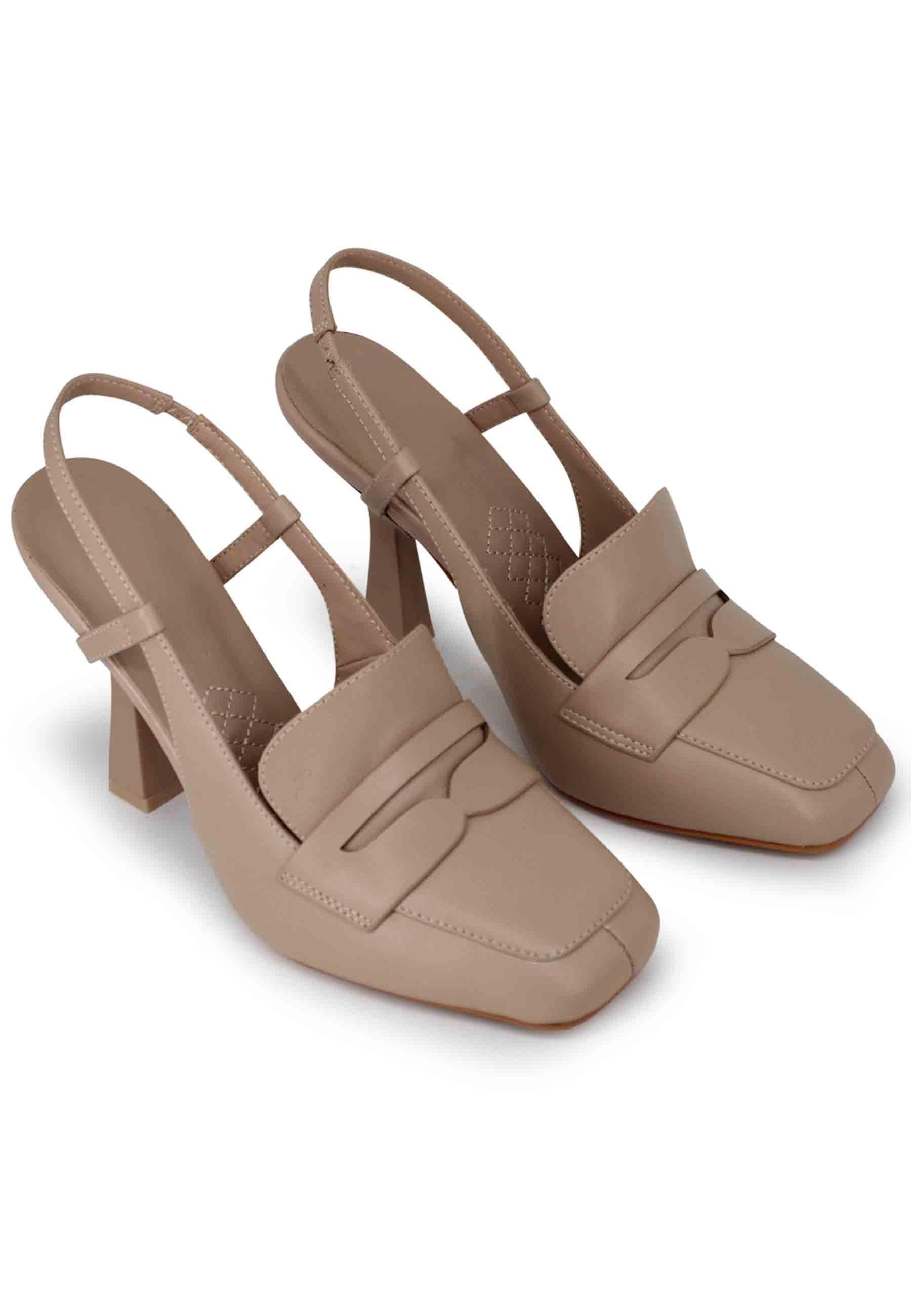 Sandali slingback donna in pelle natutale von tacco alto e punta quadra BO1665 200 Manufacture D'Essai 