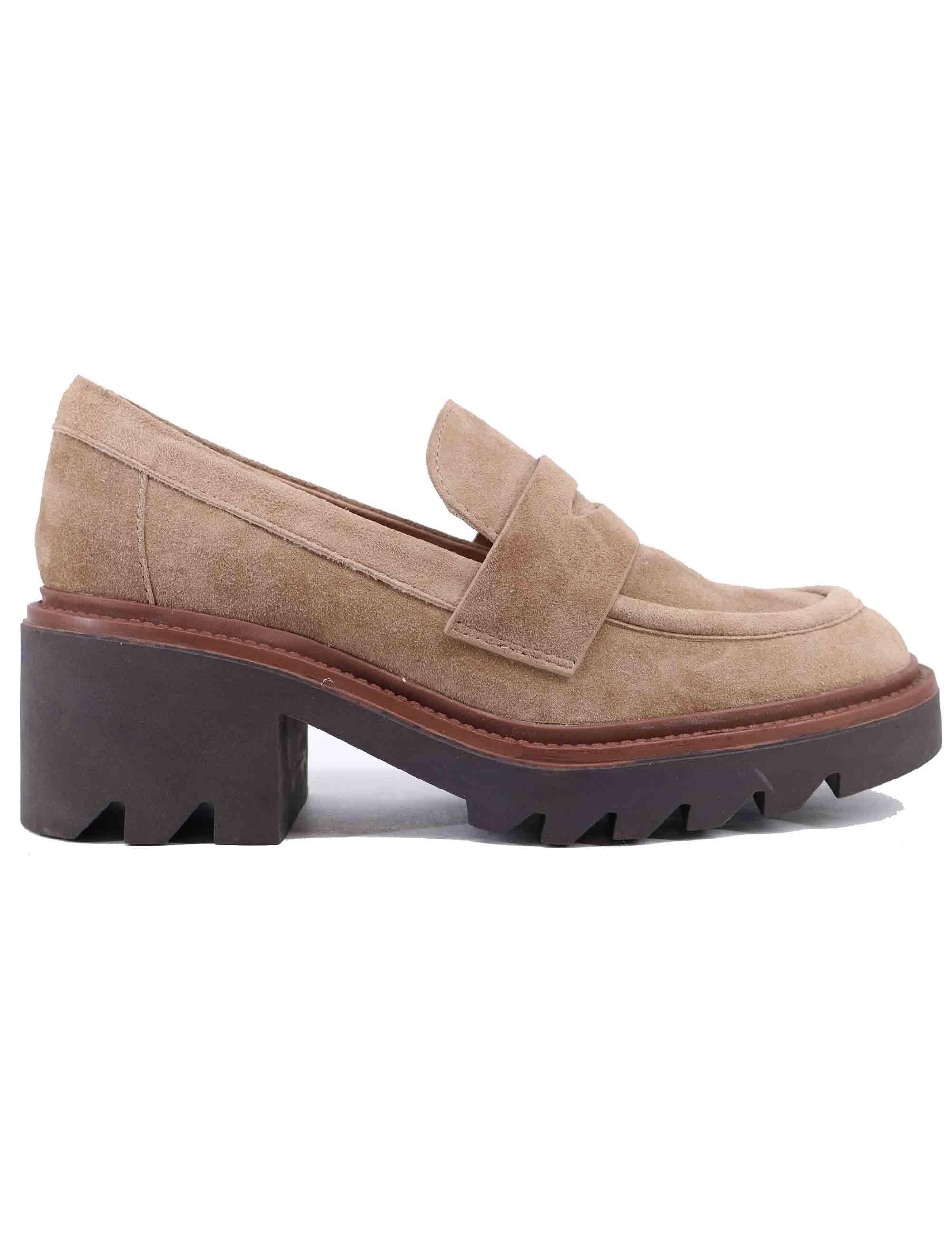 Mocassini donna in camoscio taupe con suola alta 582Z30VK 95 Bibi Lou 