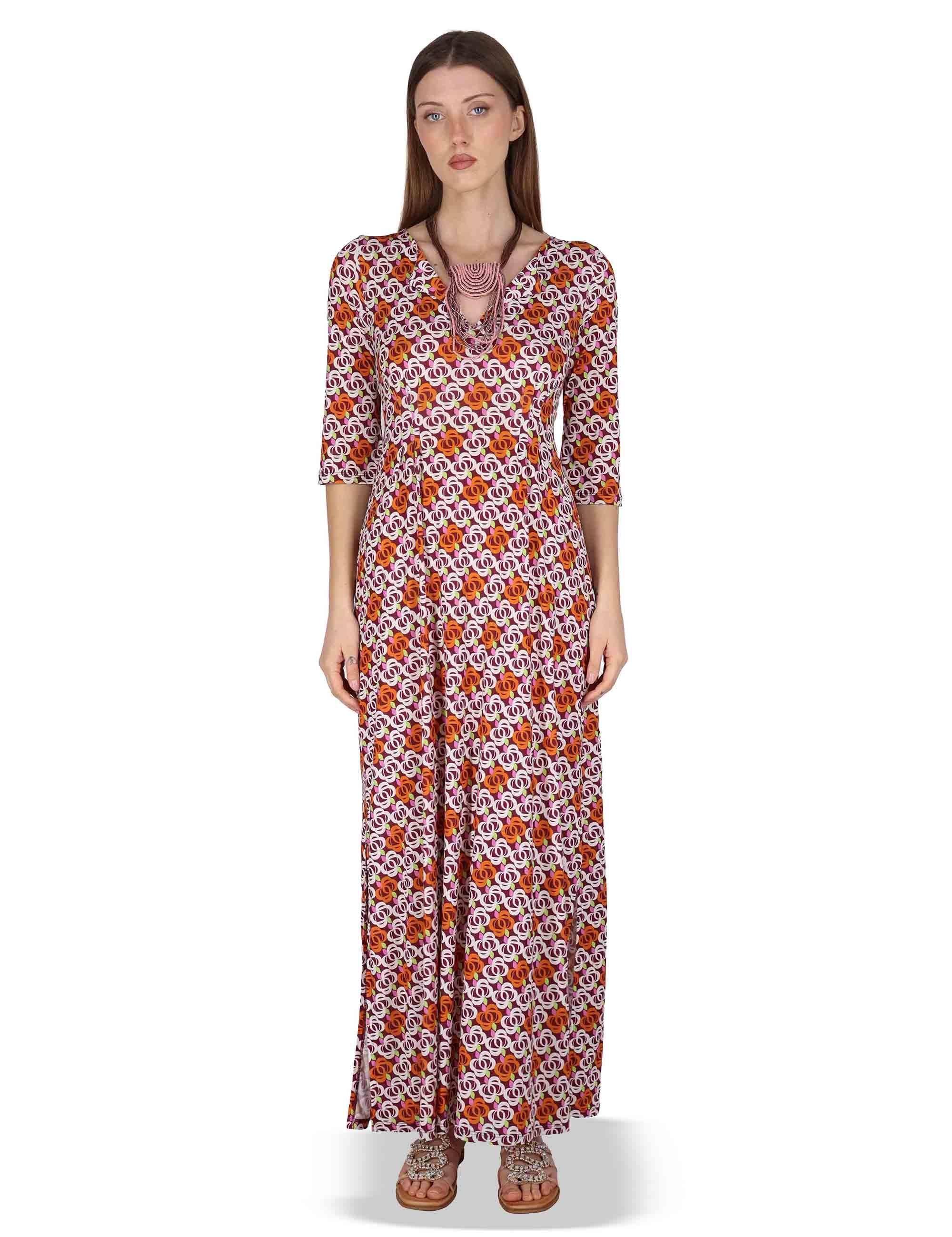 Abiti donna Long Kaftan in jersey stampa floreal bordeaux JFAAB0001-E2637-1246 4235 Justmine 