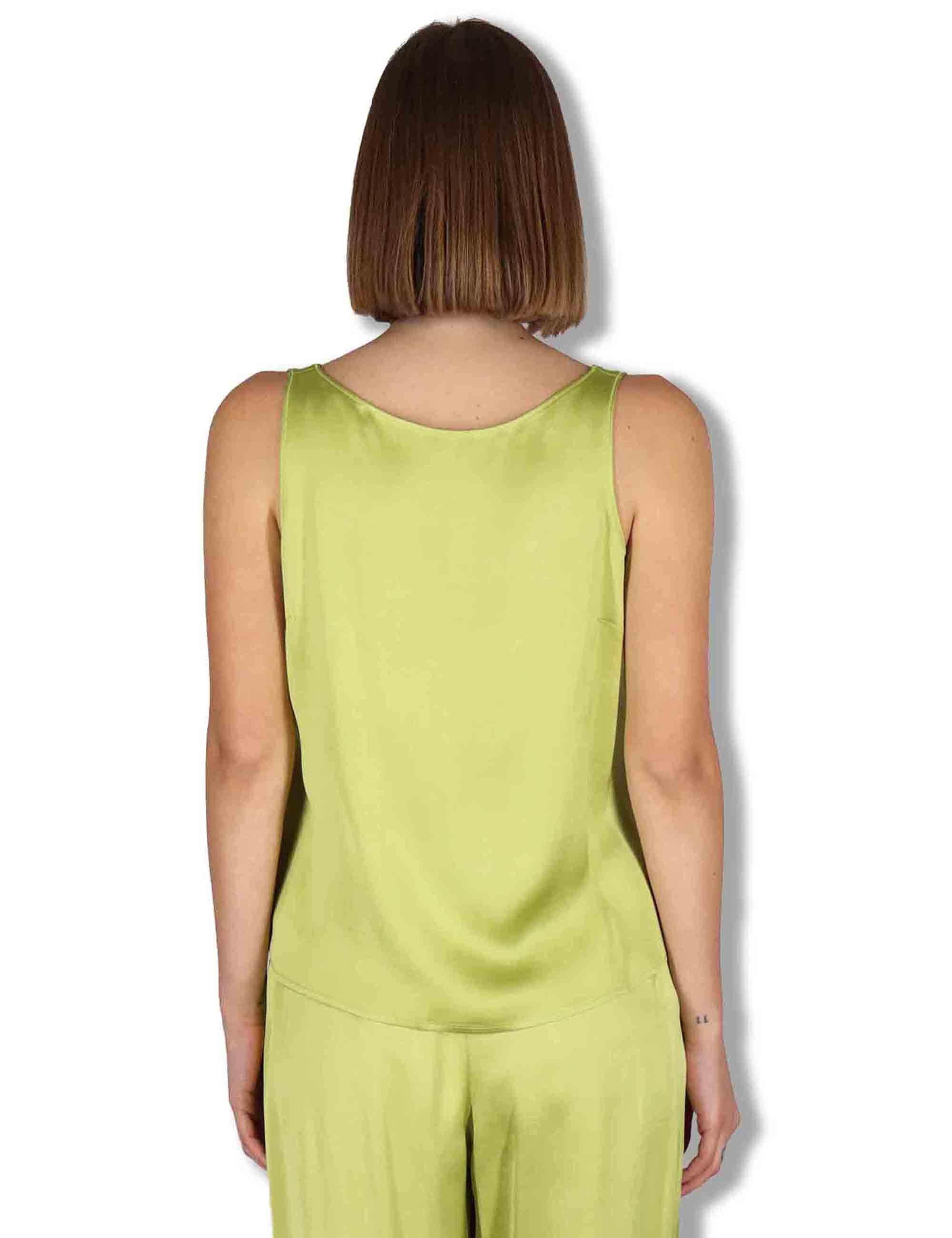 Top donna Shiny Cady in satin verde svasato con scollo posteriore JP556950631 60109 Maliparmi 