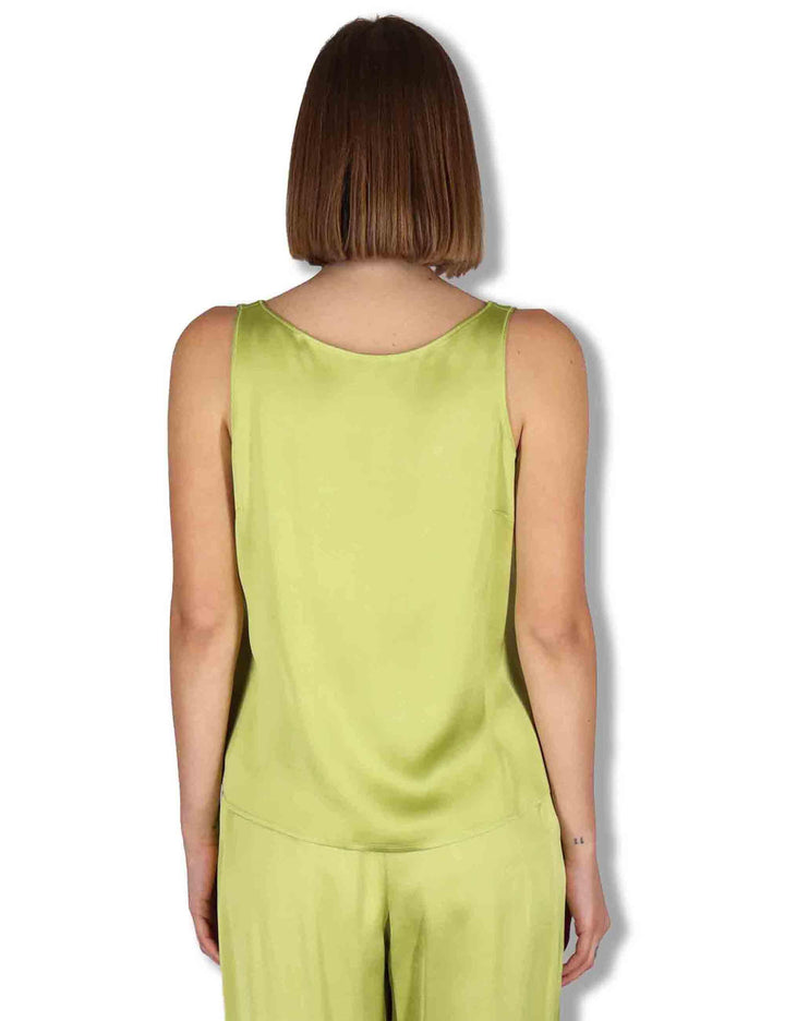 Top donna Shiny Cady in satin verde svasato con scollo posteriore JP556950631 60109 Maliparmi 