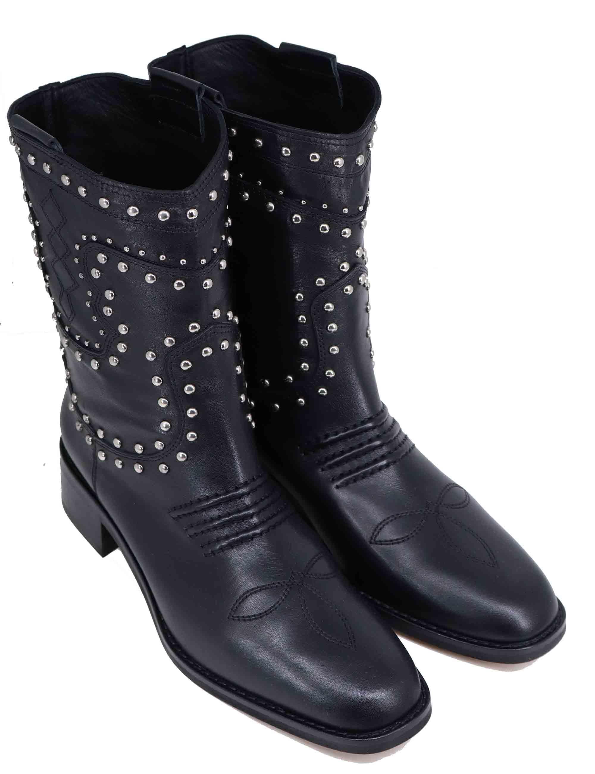 Texani donna Briawa in pelle nera con borchie 822T10AA 03 Bibi Lou 