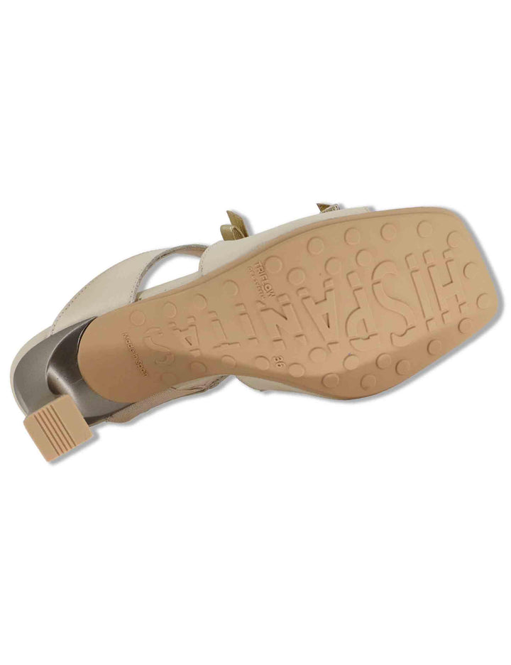 Sandali donna in pelle off white con riporti in pelle platino e tacco alto BHV264701 BUTTER Hispanitas 