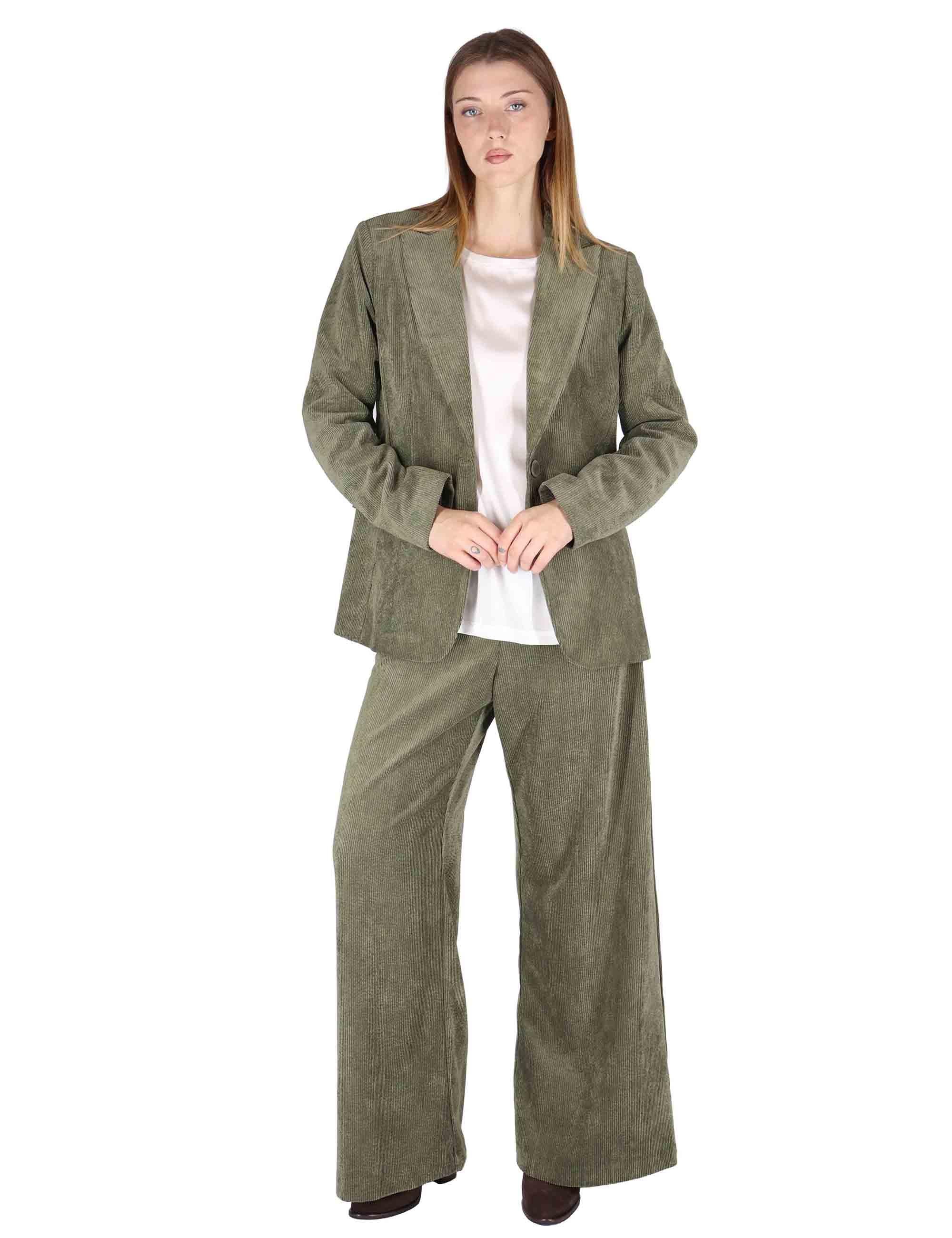 Giacche donna monopetto in velluto verde con bottone gioiello JABGA0025-F1240 7020 Justmine 