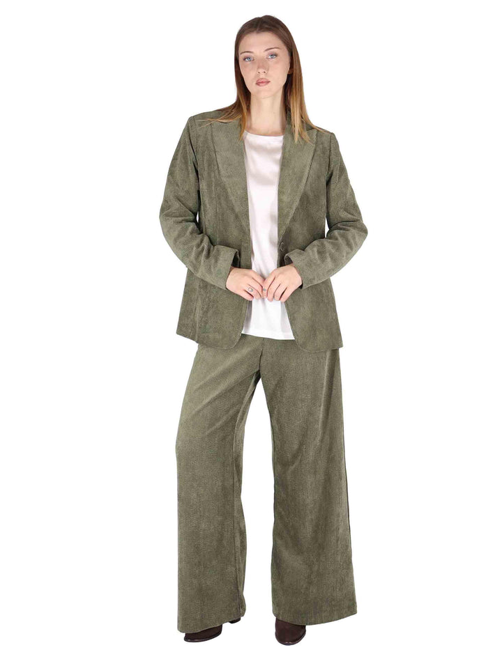 Giacche donna monopetto in velluto verde con bottone gioiello JABGA0025-F1240 7020 Justmine 