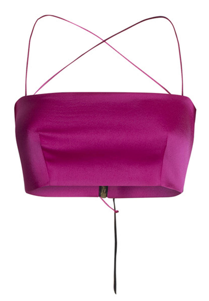 Top crop donna in tessuto fuxia con spalline incrociate THE NIKI DOUBLE 001 Nineminutes 