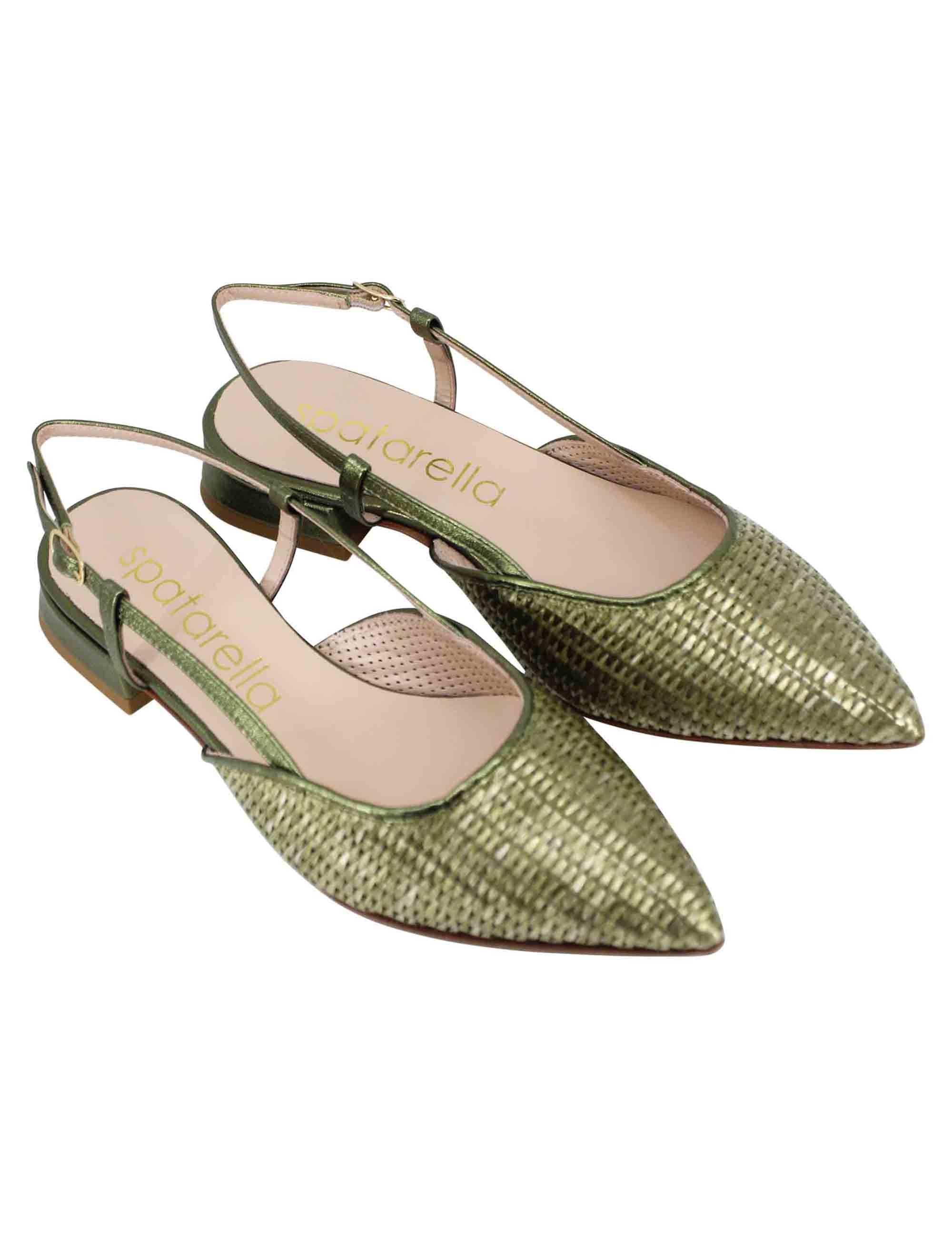 Decollete slingback donna in rafia verde con riporti in pelle verde e tacco basso SPX1416P 005 Spatarella 