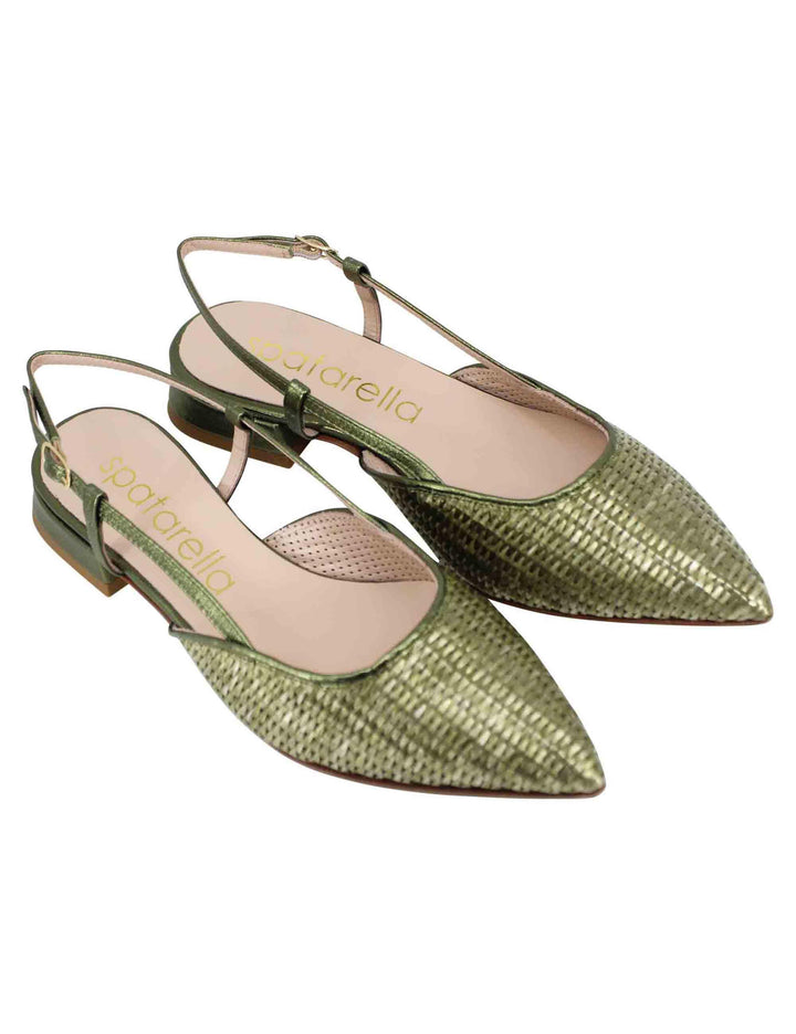 Decollete slingback donna in rafia verde con riporti in pelle verde e tacco basso SPX1416P 005 Spatarella 