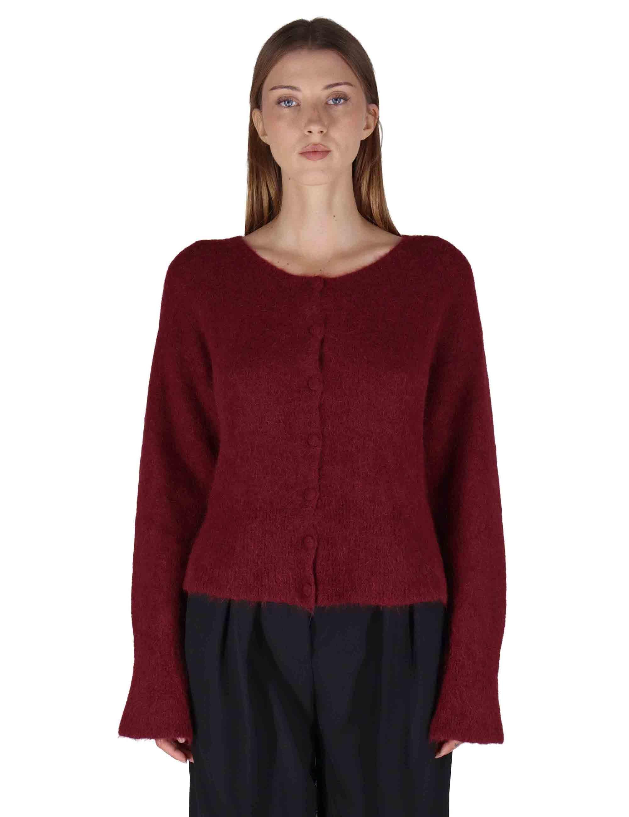 Cardigan donna in lana alpaca bordeaux a girocollo con bottoni in tinta JABMF0025-G073 4280 Justmine 