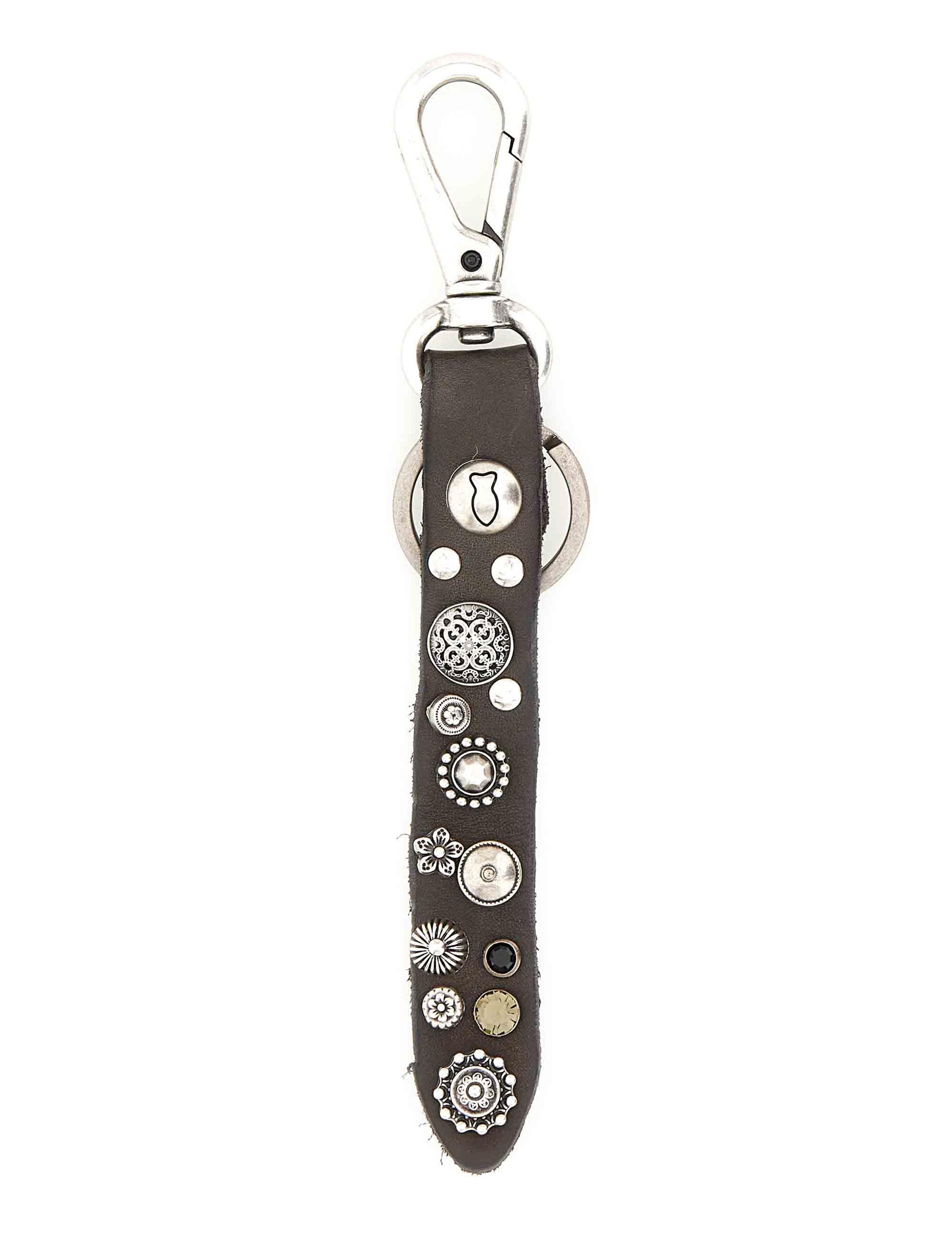 Portachiavi con strass e fiori in pelle taupe C043210ND X2876 C0552 Campomaggi 