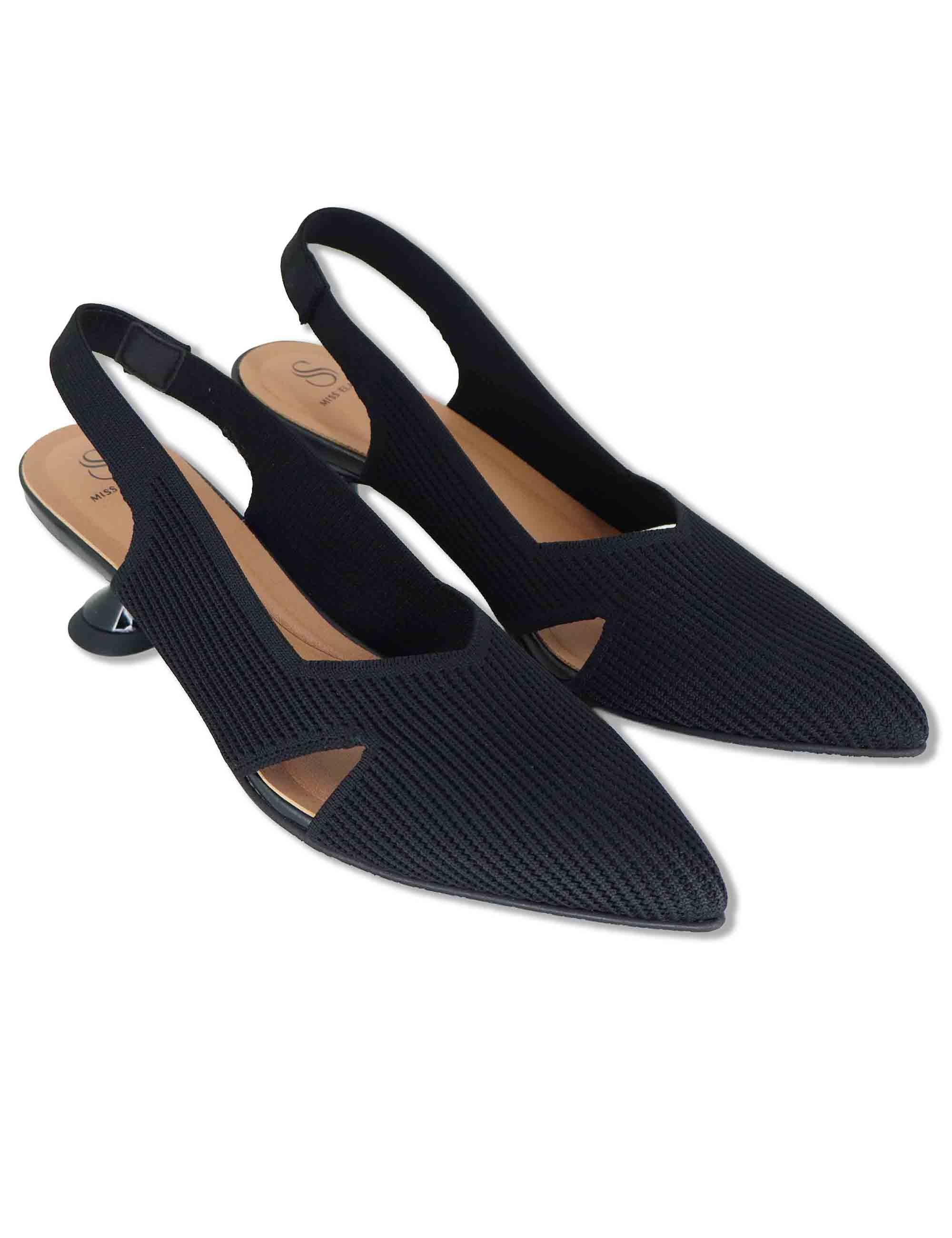 Decollete slingback D'Orsay in tessuto nero aperta ai lati tacco alto 75111 65-05 Miss Elastic 