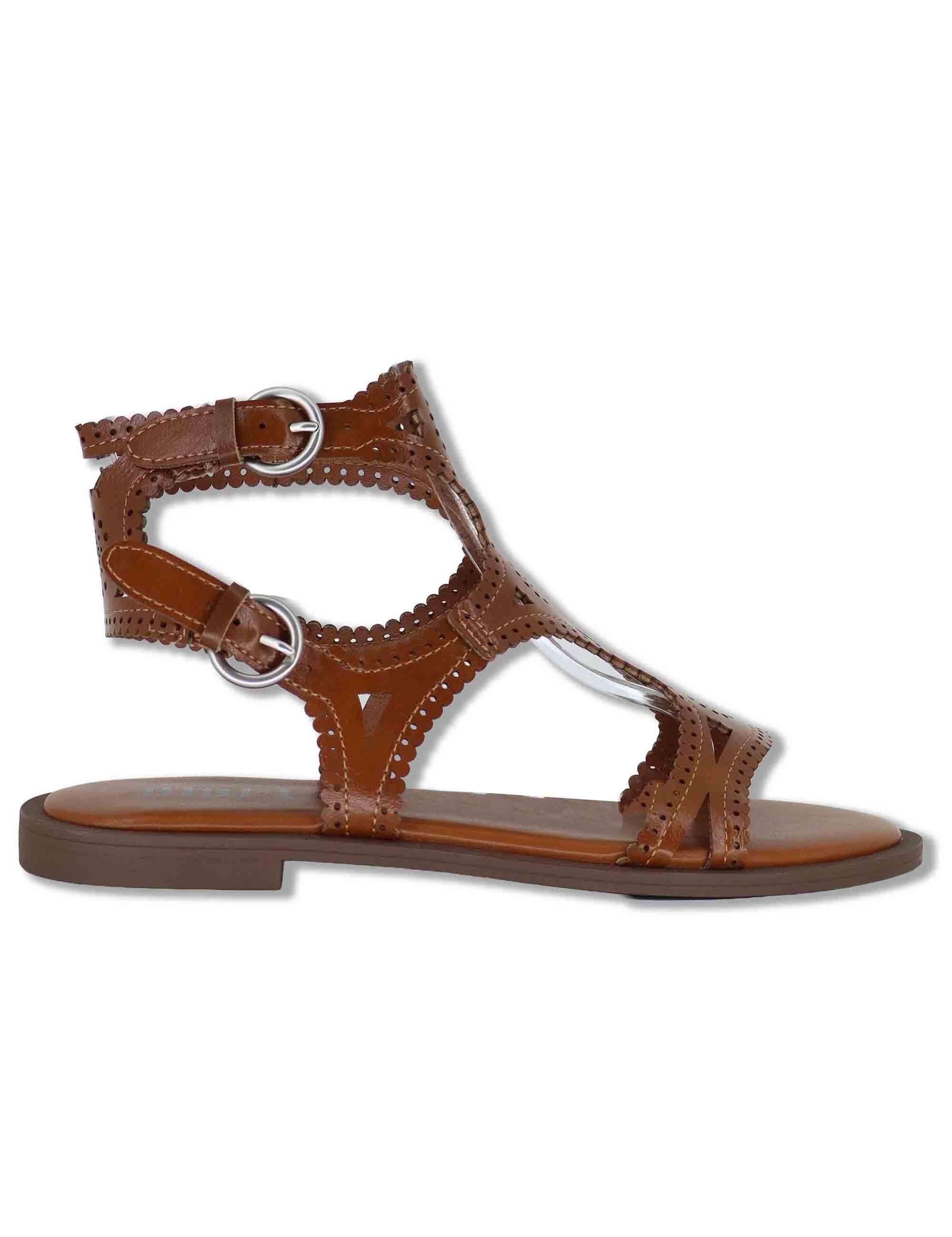 Sandali donna in pelle cuoio con tacco basso e cinturini Zasi 895Z80HG 92-CUERO Bibi Lou 