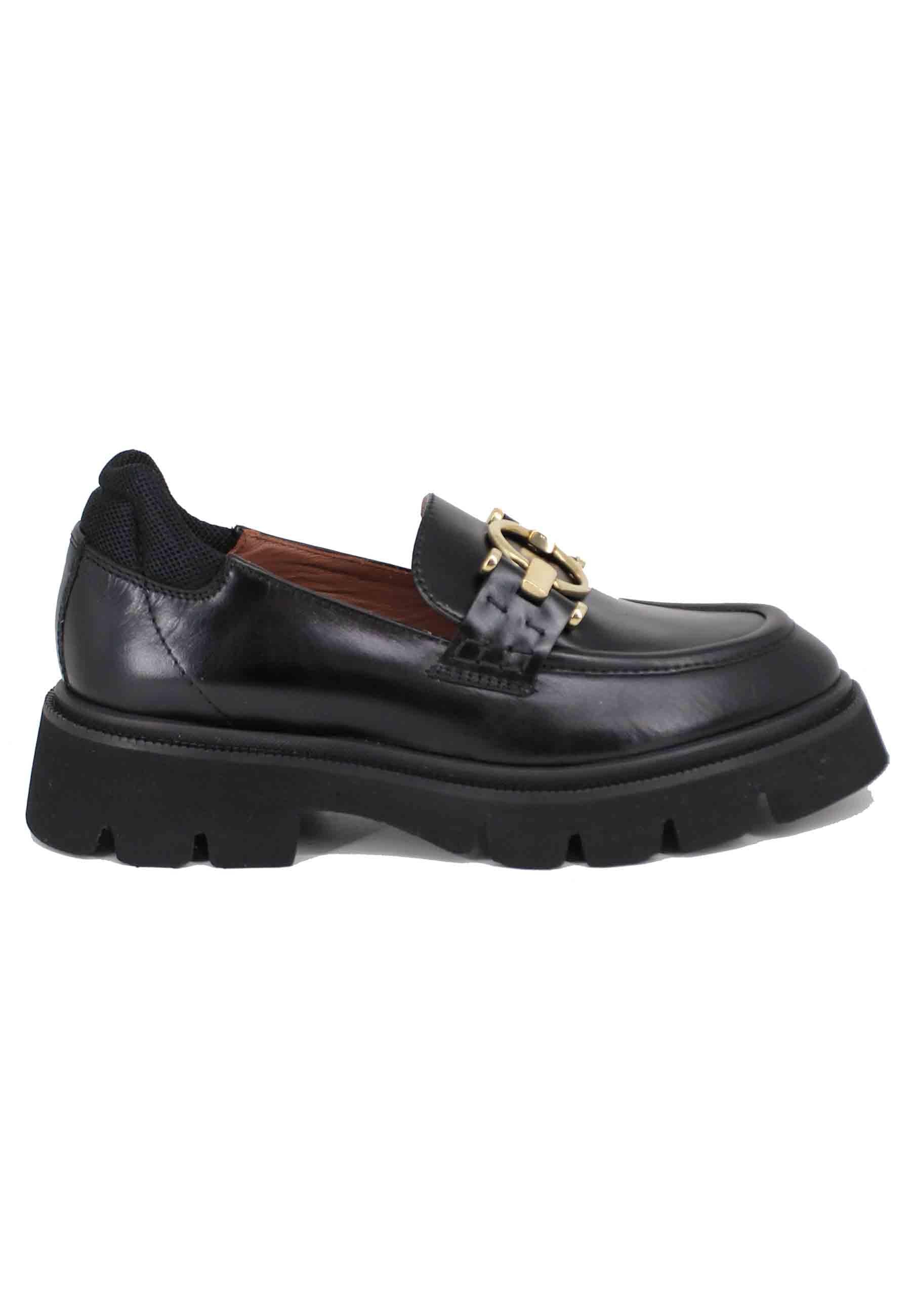 Mocassini donna in pelle nera con suola carrarmato SPV45 001 Spatarella 