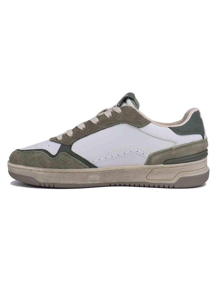 Sneakers uomo in pelle bianca con riporti verde 8800120 Kaki Victoria 