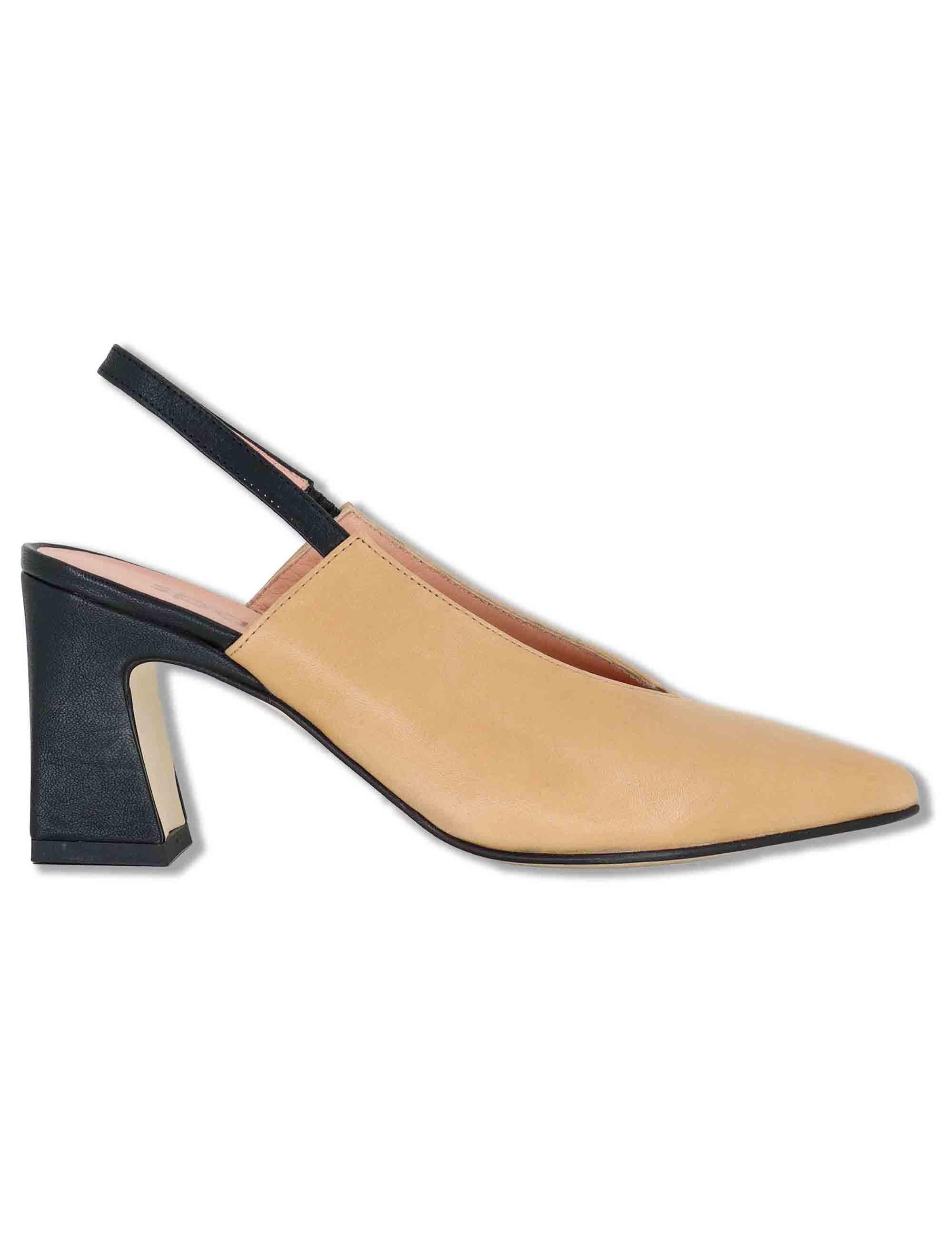 Decollete slingback donna in pelle camel bicolore tacco alto SP2540 008 Spatarella 
