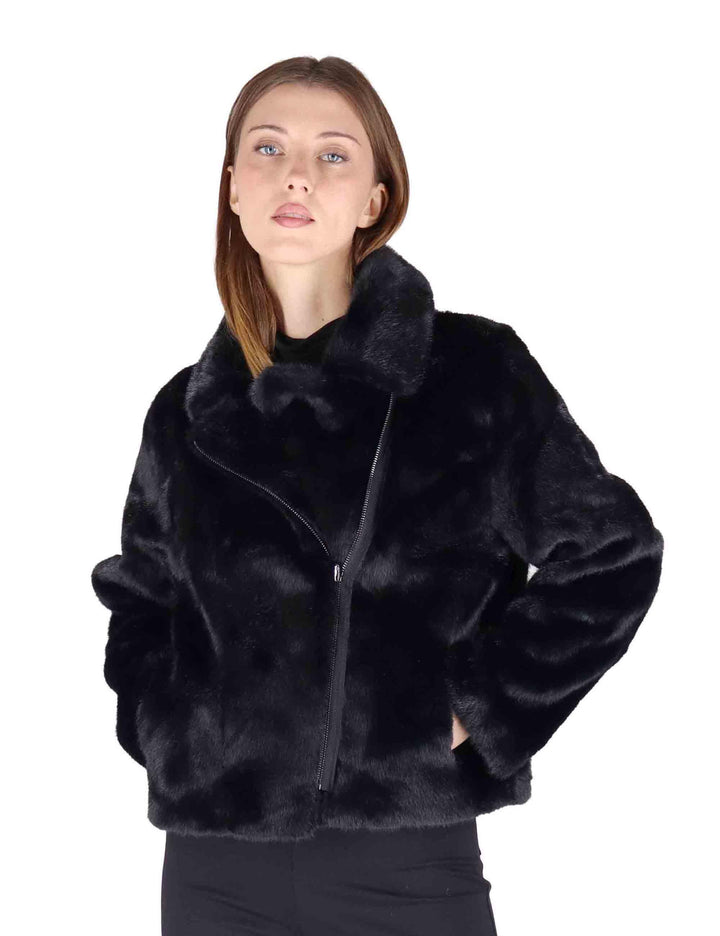 Bomber donna in eco fur nero con zip effetto pelliccia SP25313 BLACK Spatarella 