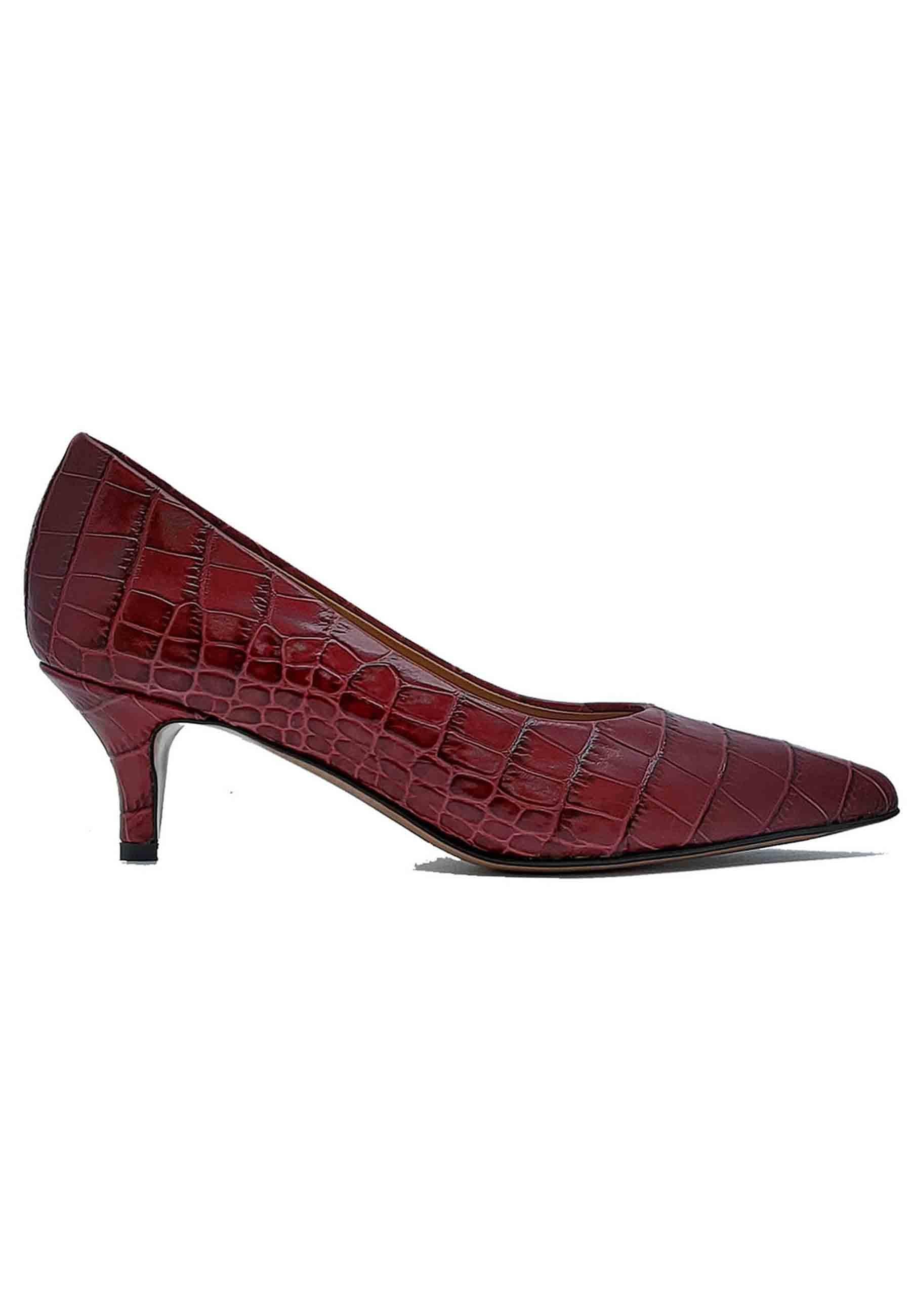 Calzature Donna Décolleté in Pelle Stampta Cocco Rosso con Punta a Punta 5201S ROSSO Fru 