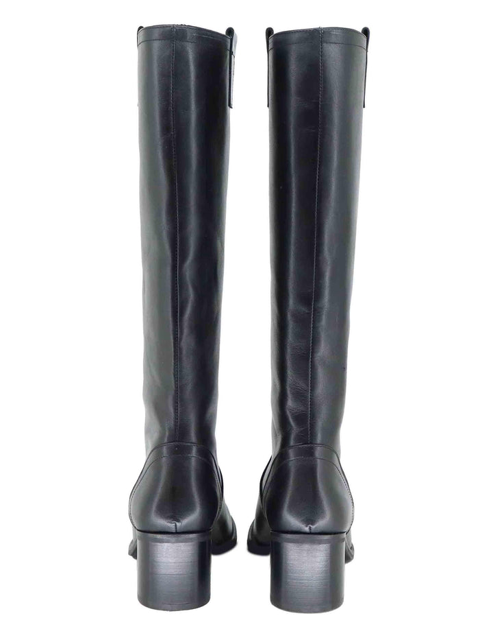 Stivali donna a tubo in pelle nera con tacco medio D306 001 Les Venues 