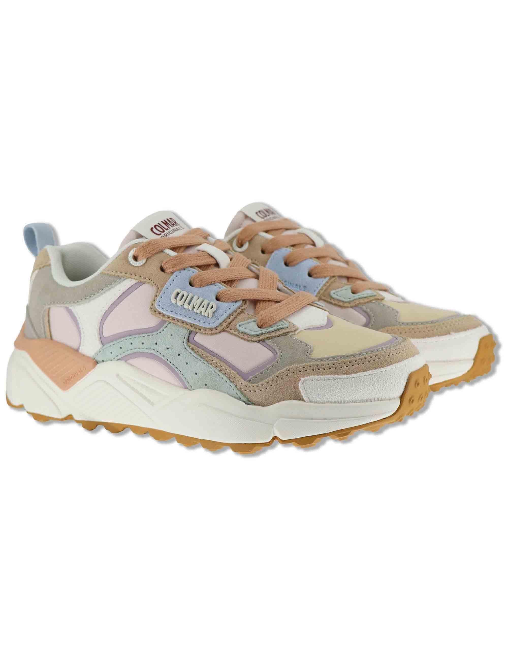 Sneakers donna in pelle e tessuto rosa con suola alta GARNER 072 Colmar 