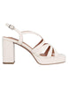 Sandales à bout carré et talon compensé en cuir verni blanc pour femme, modèle 632P45VK 100.