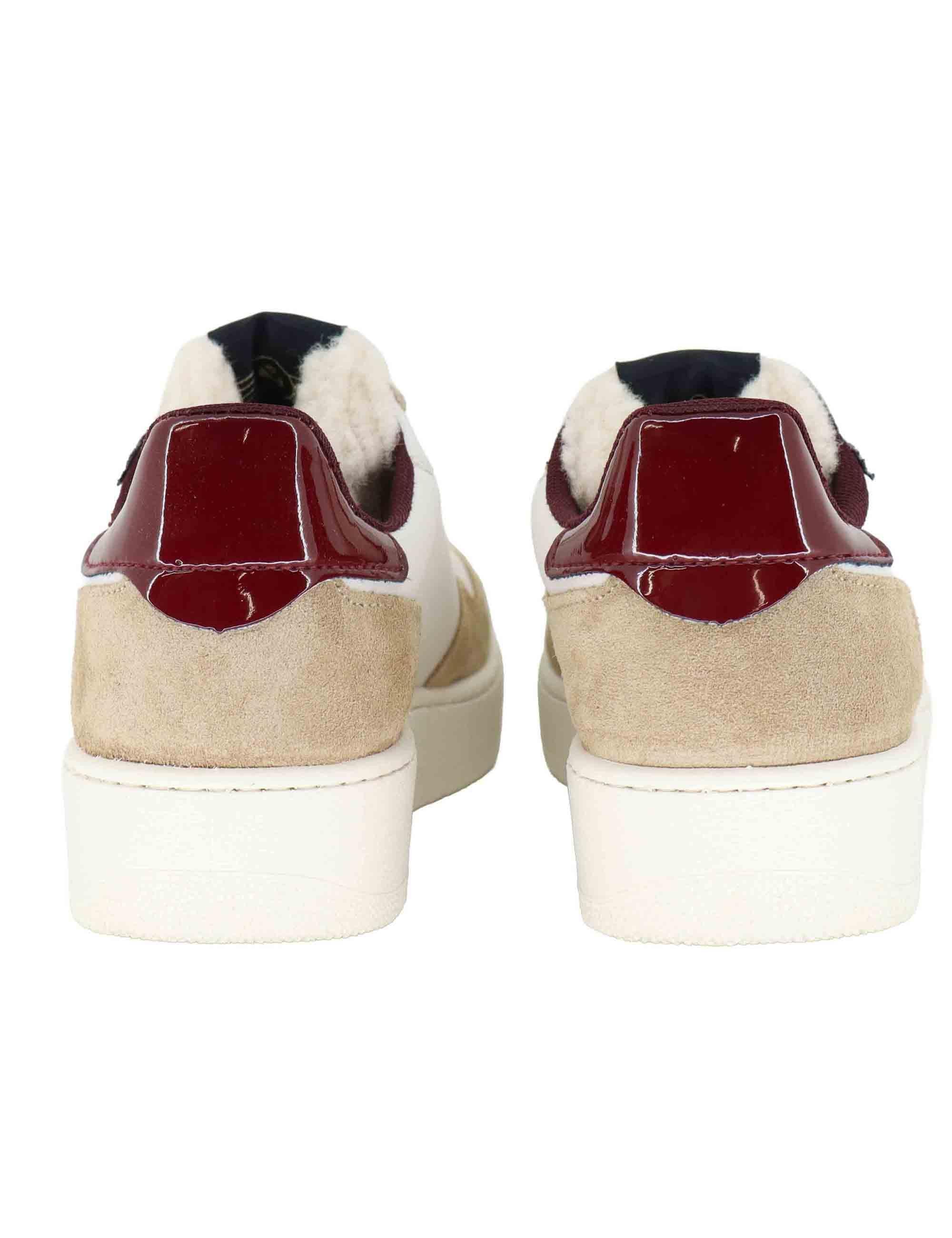 Sneakers donna in pelle bianca e camoscio con glitter 1258272 Beige Victoria 