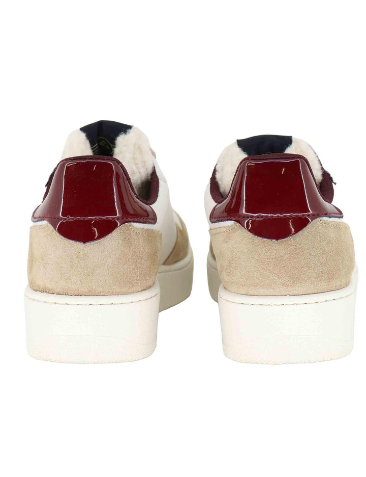 Sneakers donna in pelle bianca e camoscio con glitter 1258272 Beige Victoria 