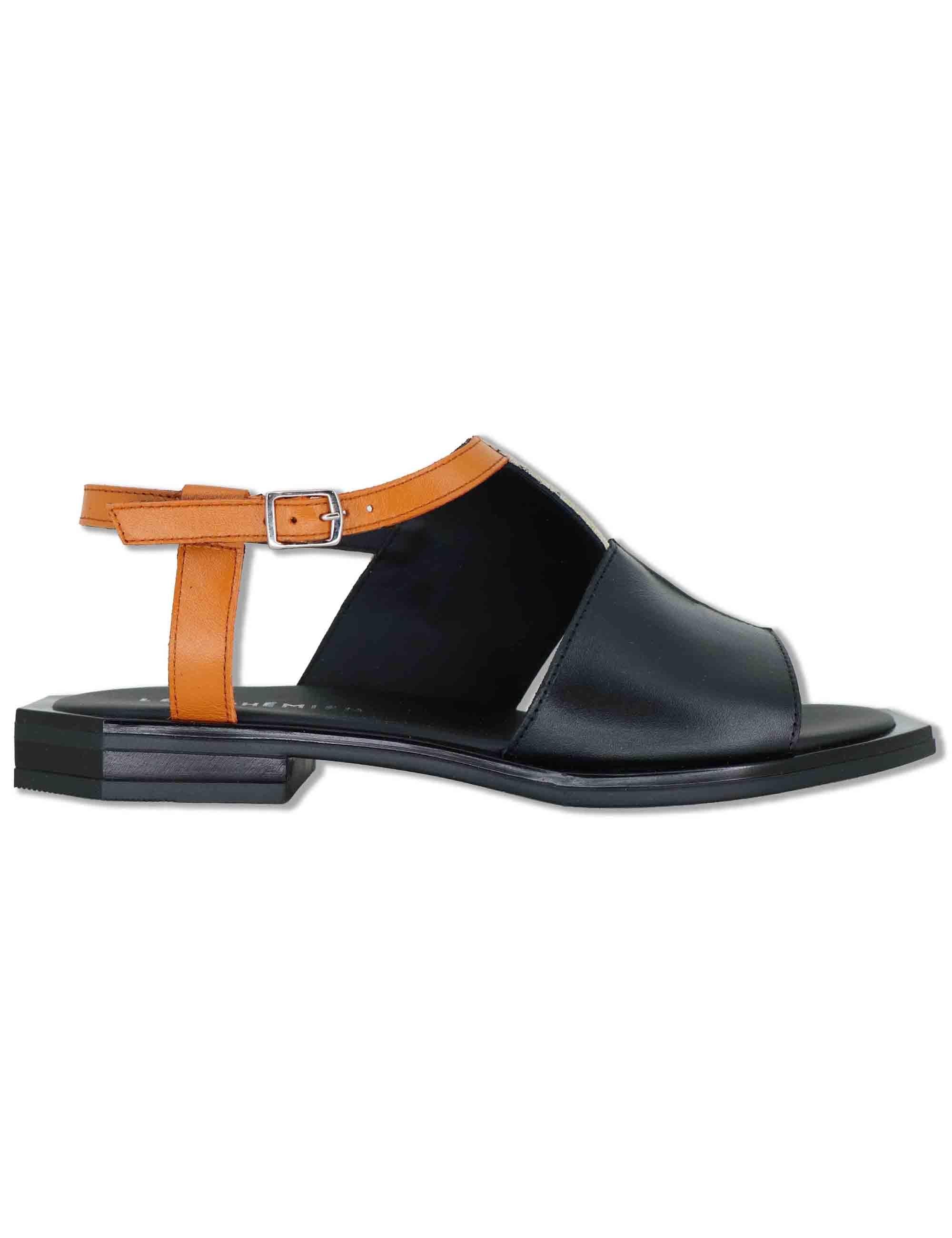 Sandali donna slingback in pelle nera e off white con tacco basso SC09 2 Le Bohemien 