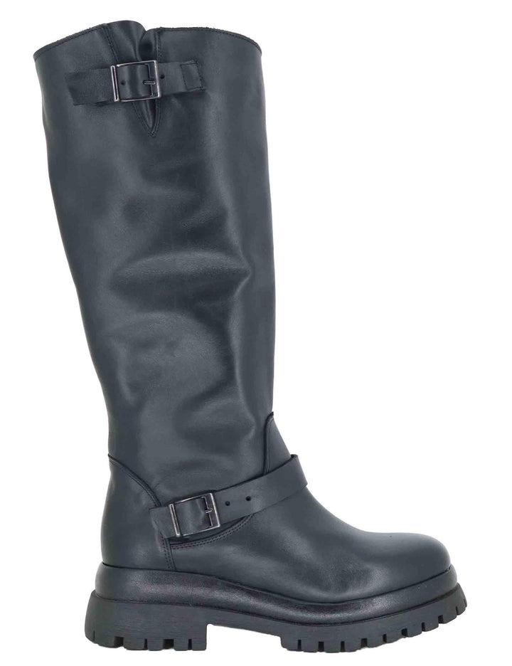 Stivali donna in pelle nera con doppi cinturini e suola carrarmato SP1000ST 001 Spatarella 