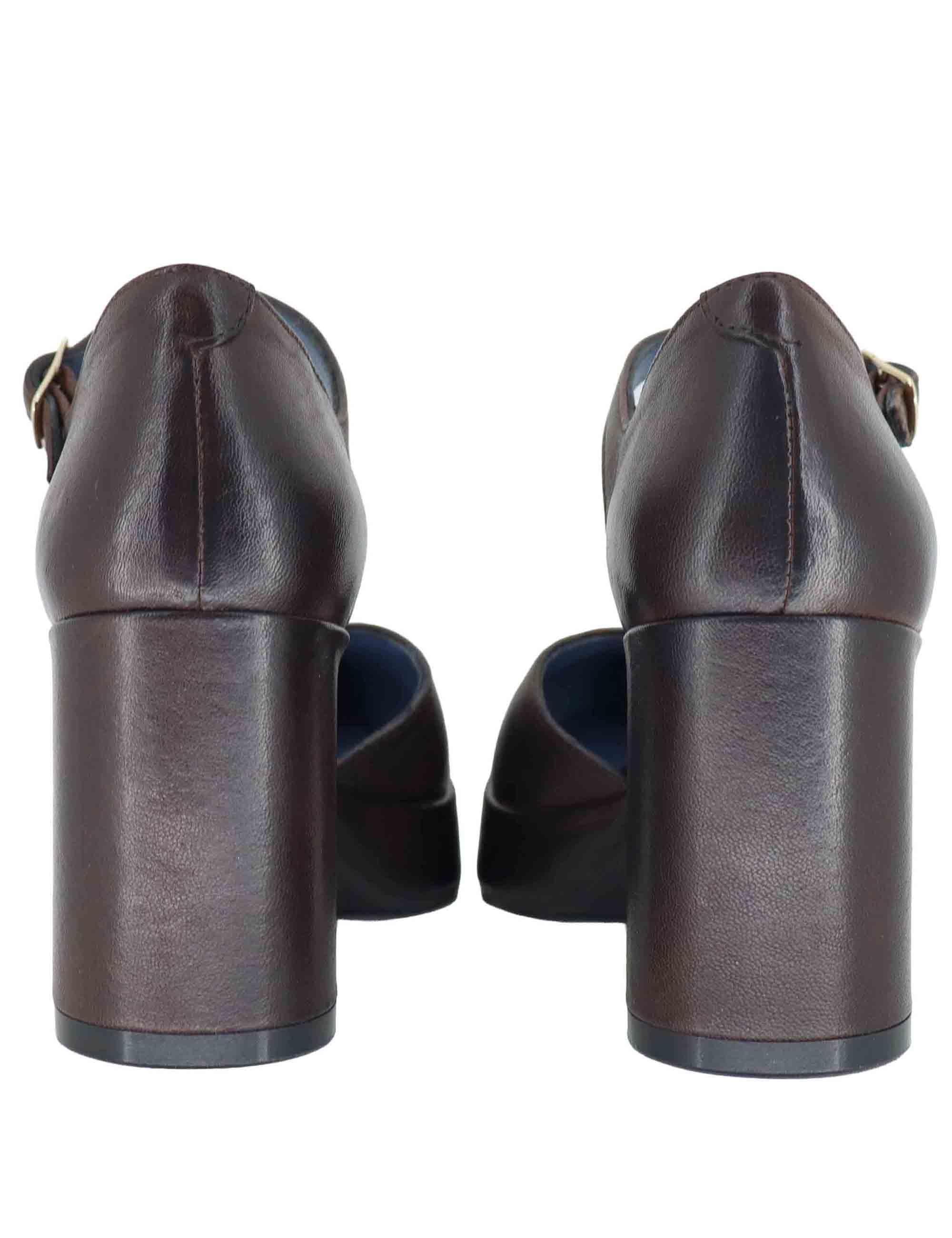 Decollete donna in pelle marrone con tacco alto e plateau SP2346 014 Spatarella 