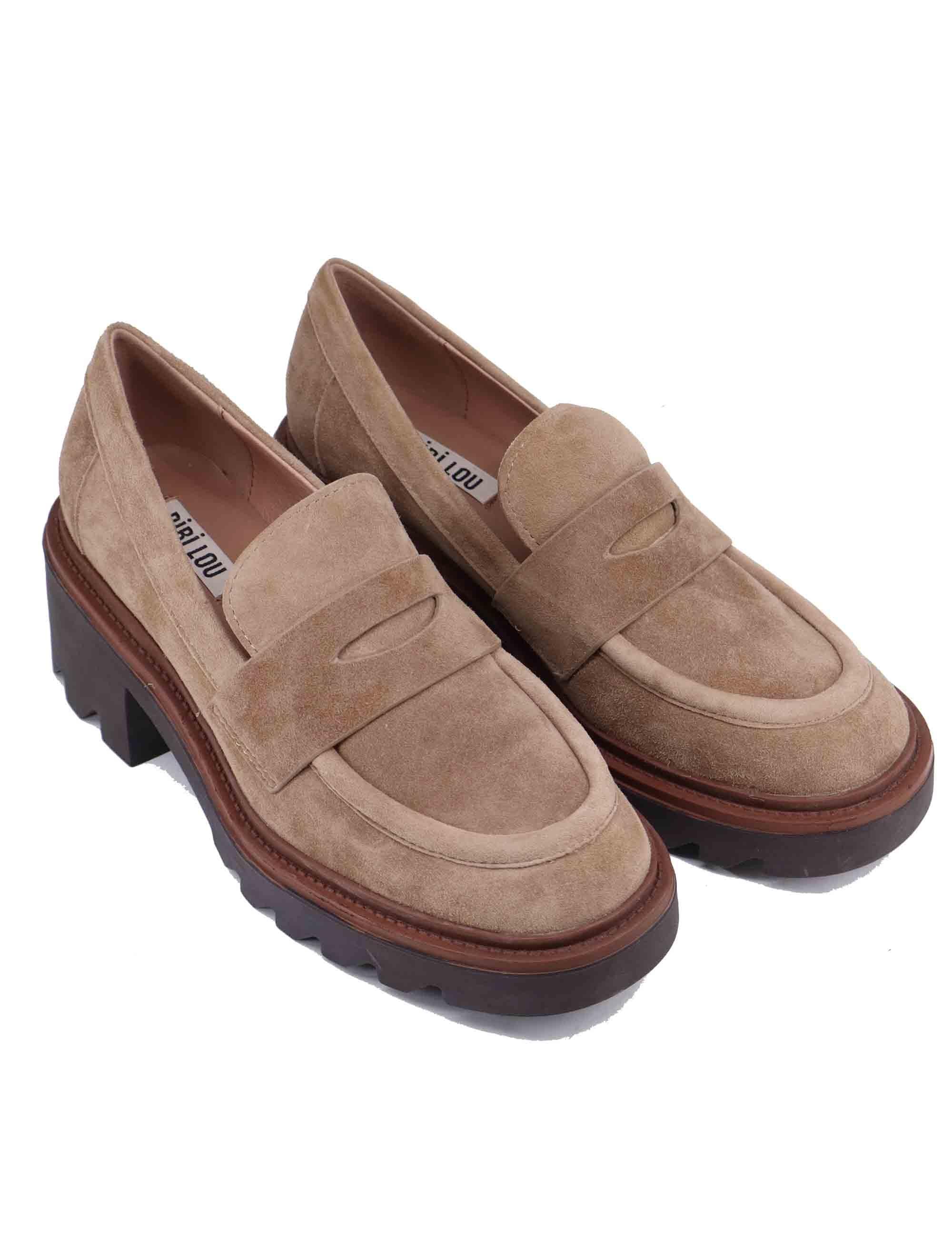 Mocassini donna in camoscio taupe con suola alta 582Z30VK 95 Bibi Lou 