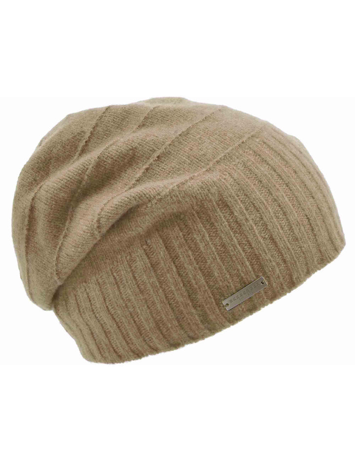 Cappelli donna in lana beige con bordo a coste e strisce lucide 019855-00000 94 Seeberger Est 1890 