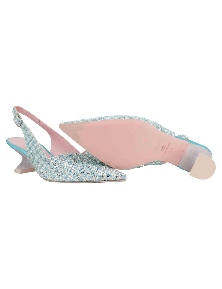 Decollete slingback donna in tessuto verde con punta a punta 7034 002 Ras 