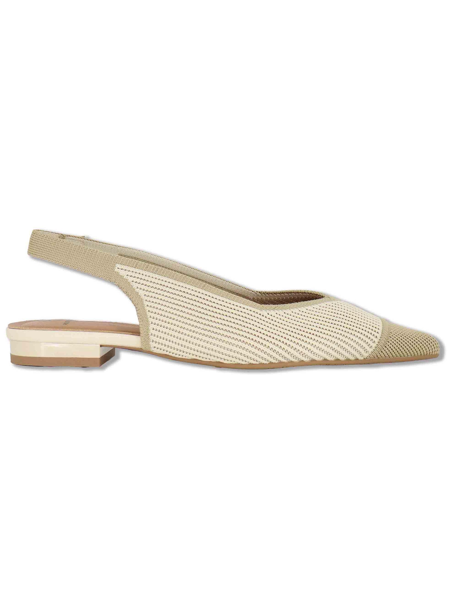 Decollete slingback donna in tessuto beige con tacco basso e punta 75051 65-3V Miss Elastic 