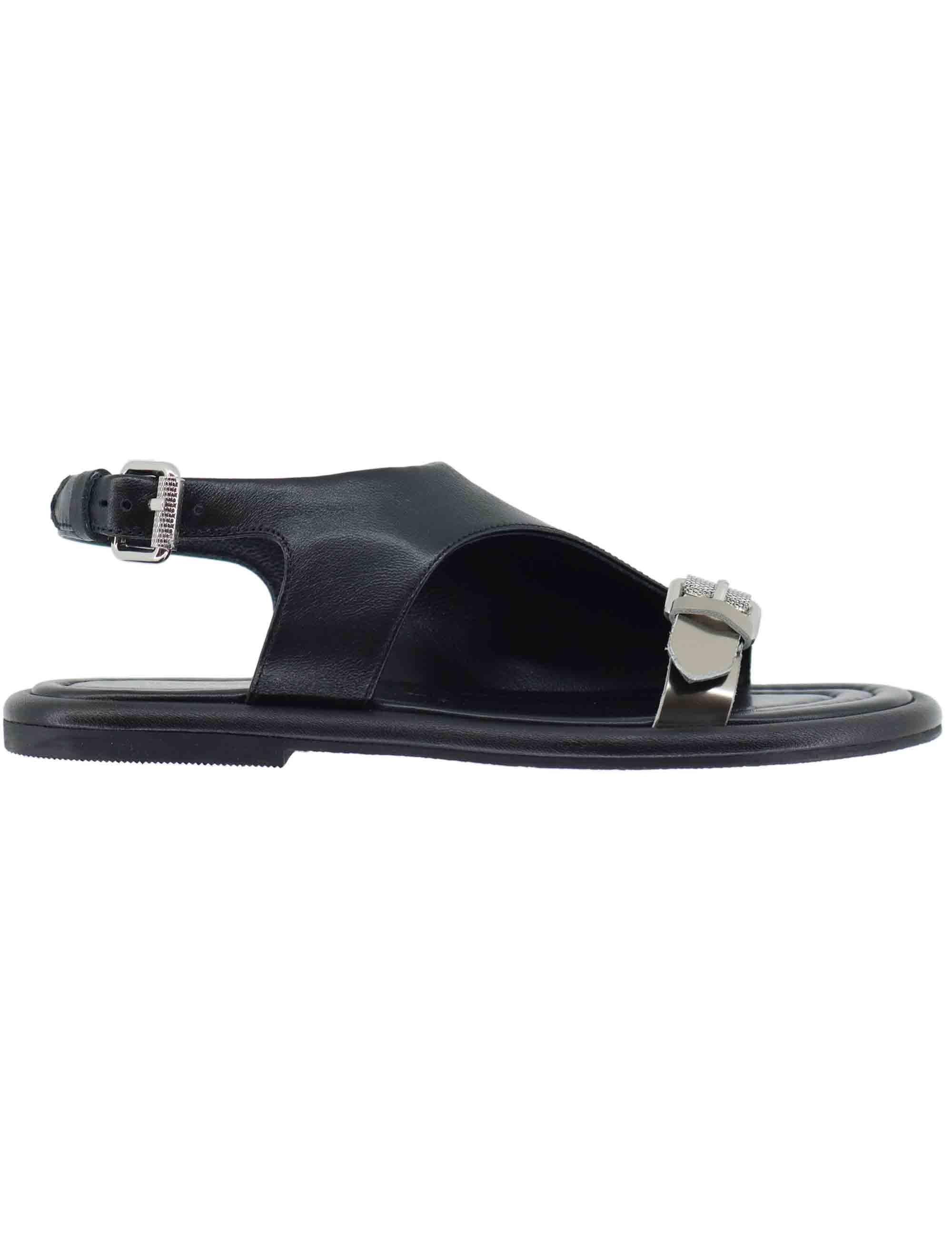 Sandali flat donna in pelle nera con cinturino posteriore EB1104X 605 Elvio Zanon 