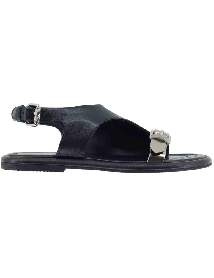 Sandali flat donna in pelle nera con cinturino posteriore EB1104X 605 Elvio Zanon 