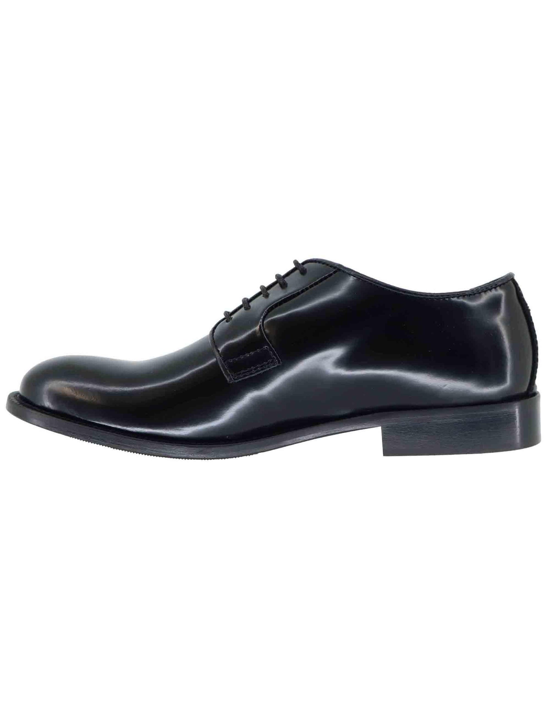 Stringate uomo in pelle nera lucida con suola in cuoio e gomma cucita SPDU603 S001 Spatarella 