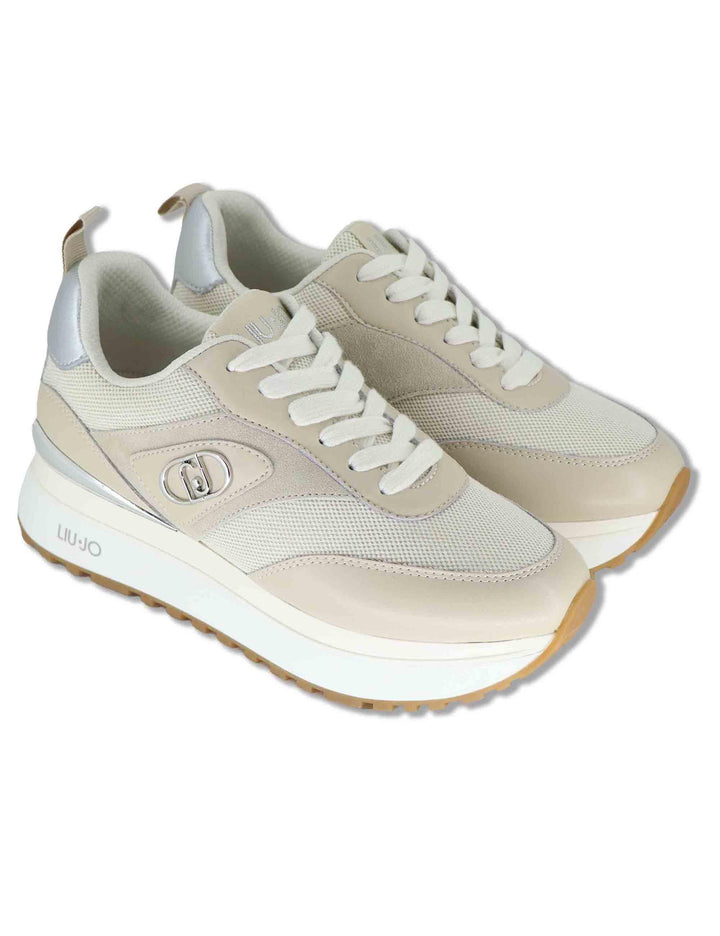 Sneakers donna in pelle e tessuto beige con suola alta in gomma MAXI WONDER 97 BIS ROPE Liu-Jo 