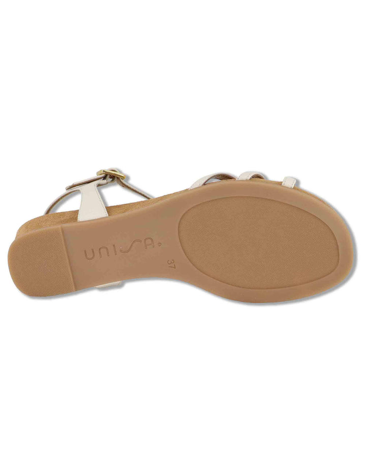 Sandali donna in camoscio cuoio con pietre e zeppa bassa BEDEL GRA IVORY Unisa 