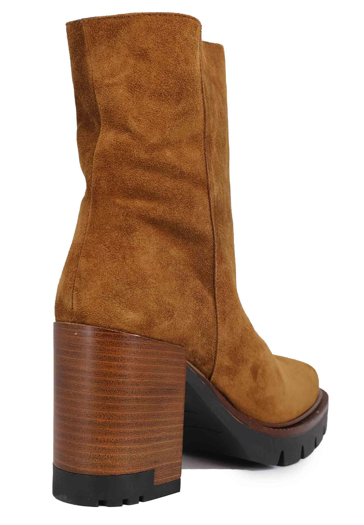 Stivaletti donna in camoscio cuoio con tacco e plateau in gomma 626 014 Tsakiris Mallas 