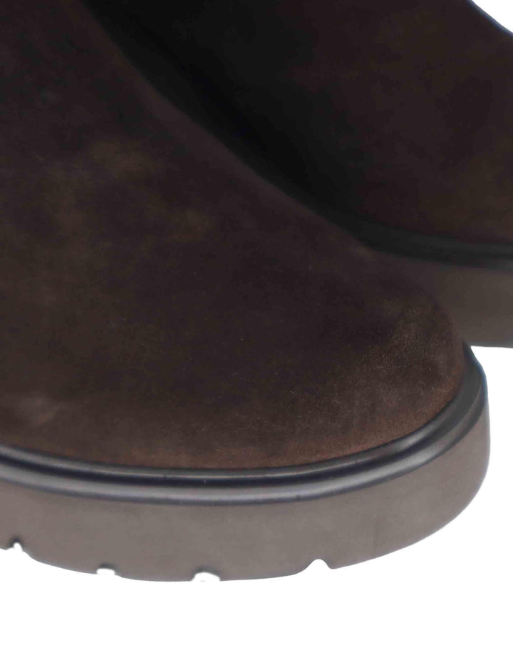 Stivali donna in camoscio marrone con suola alta in gomma KAYLI BS BROWN Unisa 