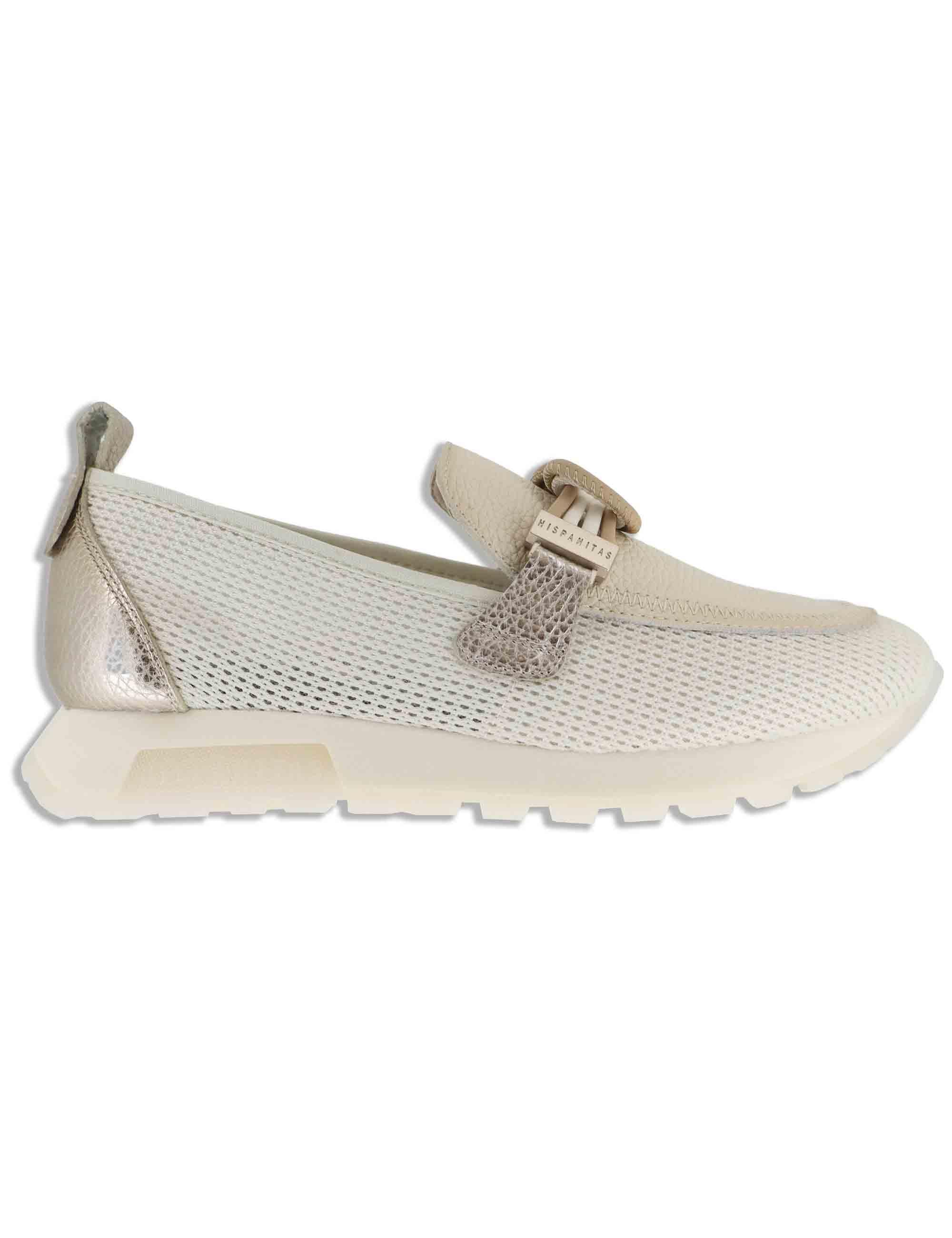 Mocassini donna in tessuto e pelle off white con suola running HV264857 PANNA Hispanitas 