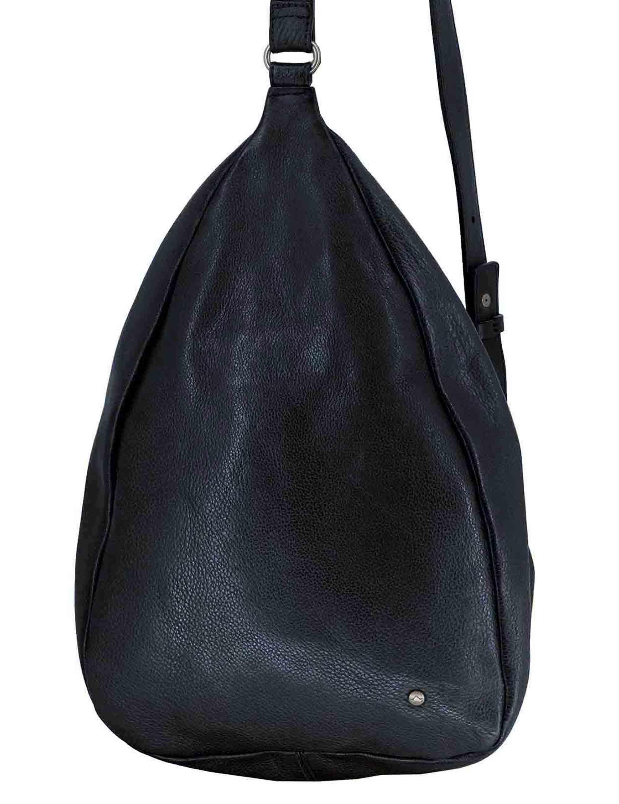 Zaini monospalla donna in pelle nera con tracolla regolabile e vano porta oggetti RBS1505 047 Rehard 