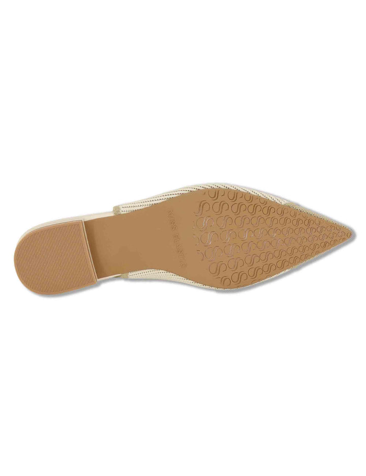 Decollete slingback donna in tessuto beige con tacco basso e punta 75051 65-3V Miss Elastic 