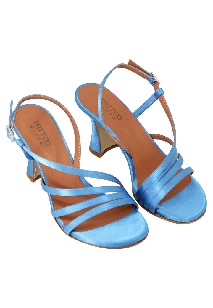 Sandali slingback donna in raso azzurro e suola in cuoio ROCK 19 051 Tattoo 